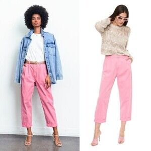 New! Pistola Kellin Pink High Waist Pleated Trouser Ankle Pants